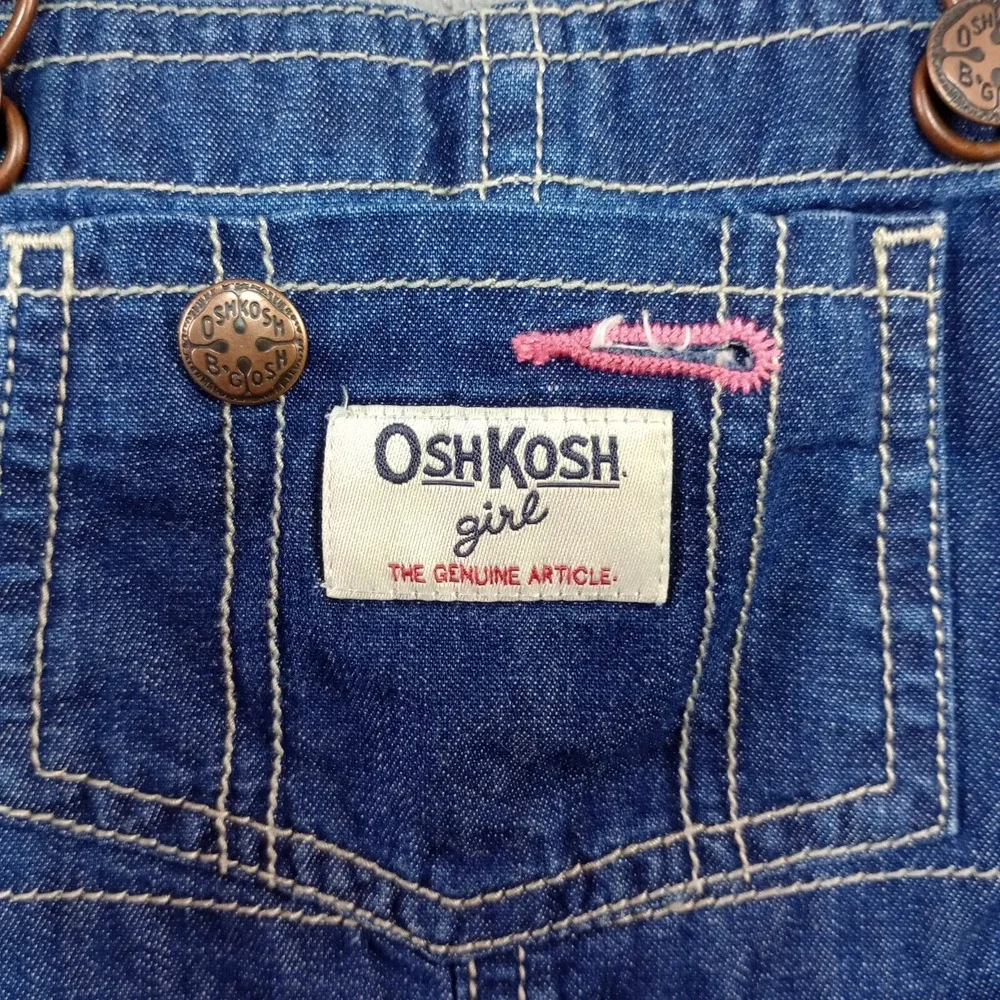 OshKosh B'gosh Overall Dress Girls 18 mos Vestbak Denim Jean Ruffles 100% Cotton
